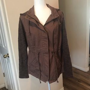 Hooded Jacket w/Knit Sleeves and Hood